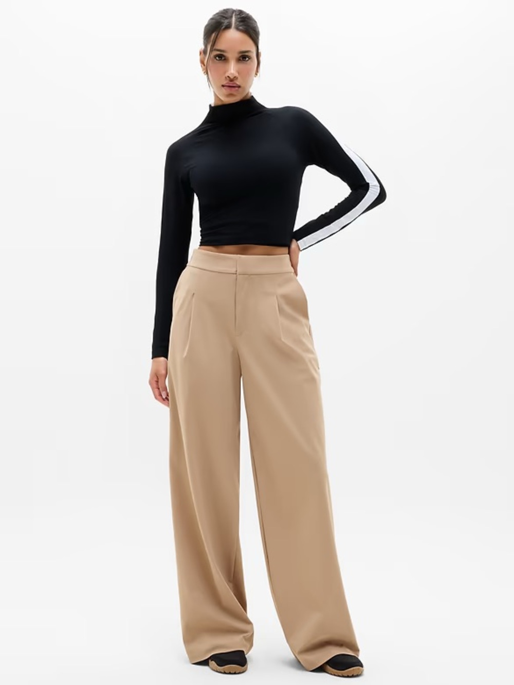 Athleta Wide-Leg High-Rise Pants in Tan